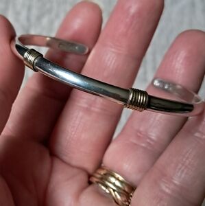 Vintage Solid Sterling Silver 18kt Yellow Gold Hallmarked Signed Abigail Cuff